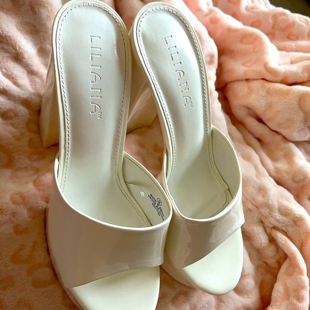 White wedge heels